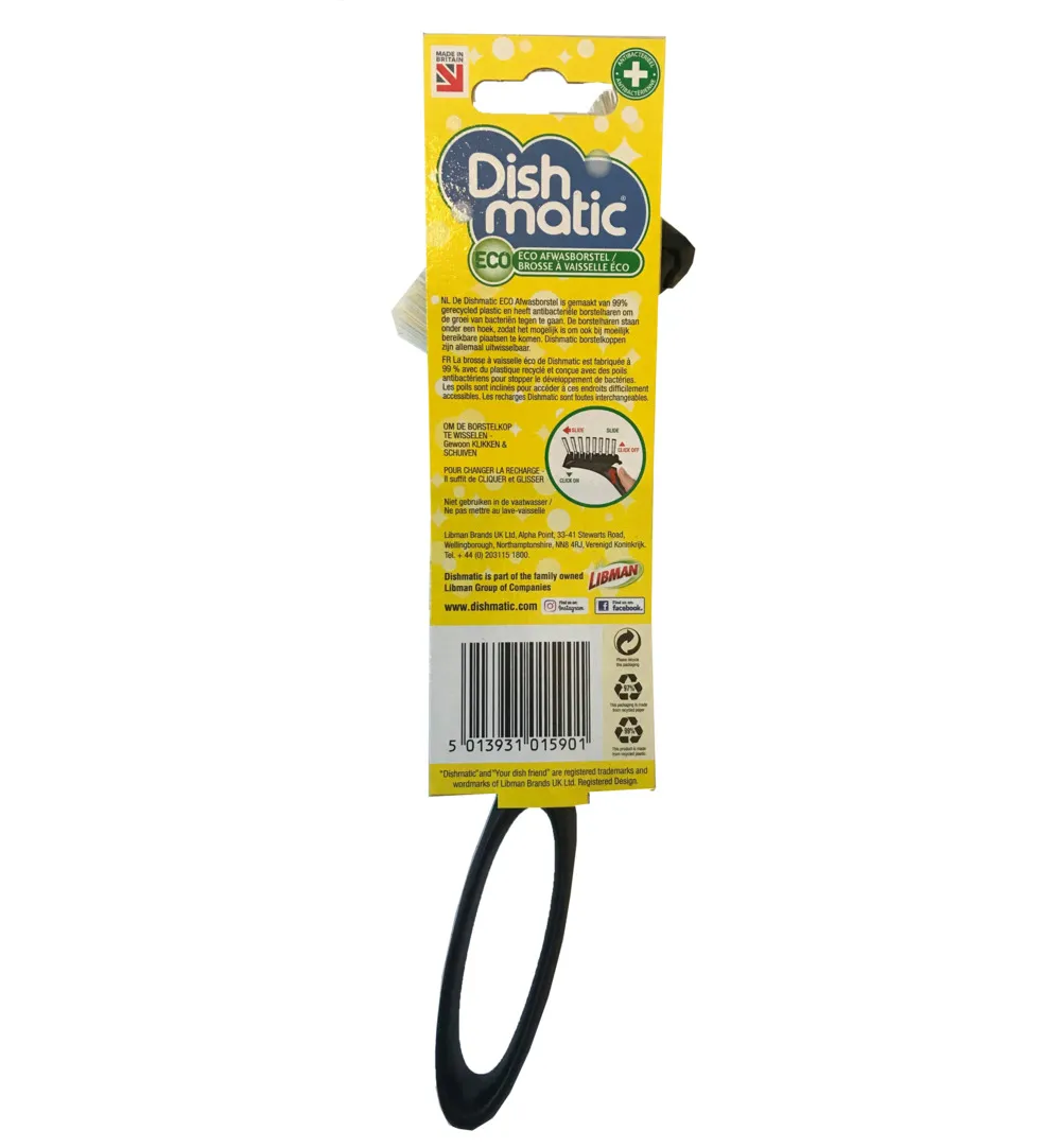 Dishmatic Eco Afwasborstel Van 99% Gerecycled Plastic En Borstelharen (1 stuk)
