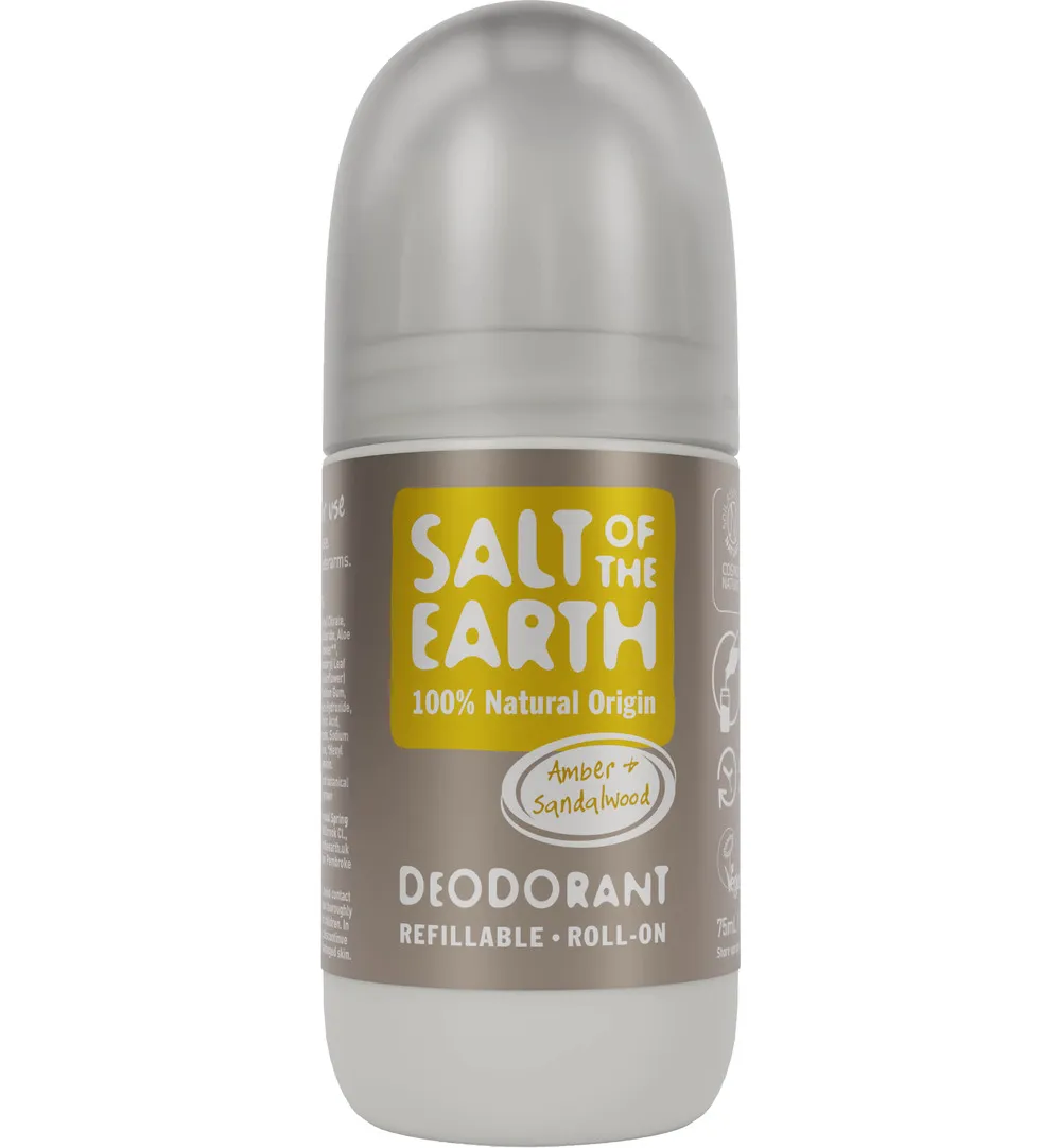 Salt Of The Earth Natural Deodorant Roll On, Amber & Sandalwood (75 ml)