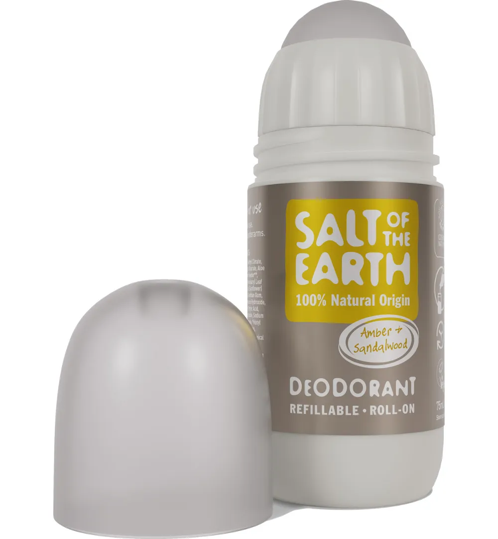 Salt Of The Earth Natural Deodorant Roll On, Amber & Sandalwood (75 ml)
