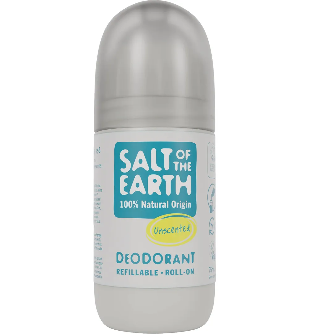 Salt Of The Earth Natural Deodorant Roll On, Unscented, Parfumvrij (75 ml)