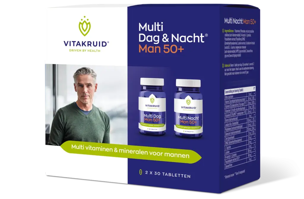 Vitakruid Multi Dag & Nacht Man 50+ 100% Vegan (2 X 30 tabletten)