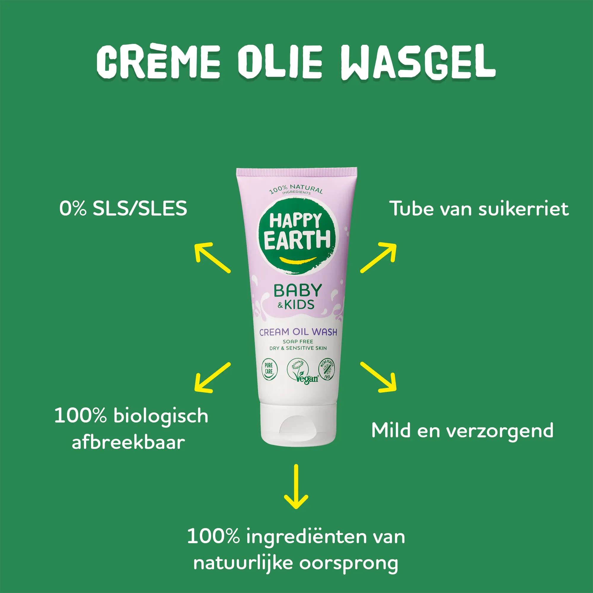 Happy Earth Wasgel creme olie baby & kids (200 ml) - image 6