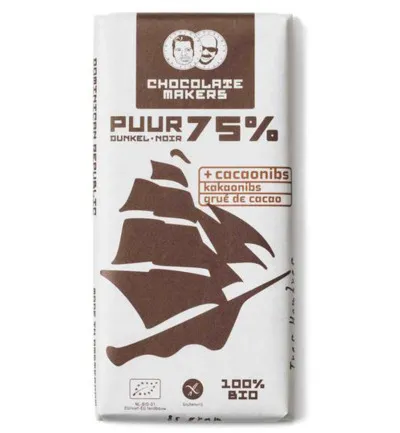 Chocolatemakers Tres Hombres 75% Cacaonibs Bio (80 gr)
