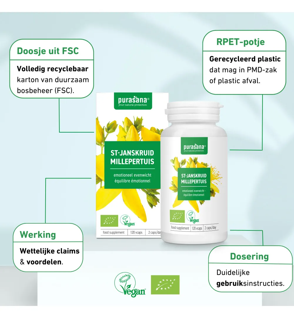 Purasana Sint Janskruid Millepertuis Vegan Bio (120 vega capsules) - image 8