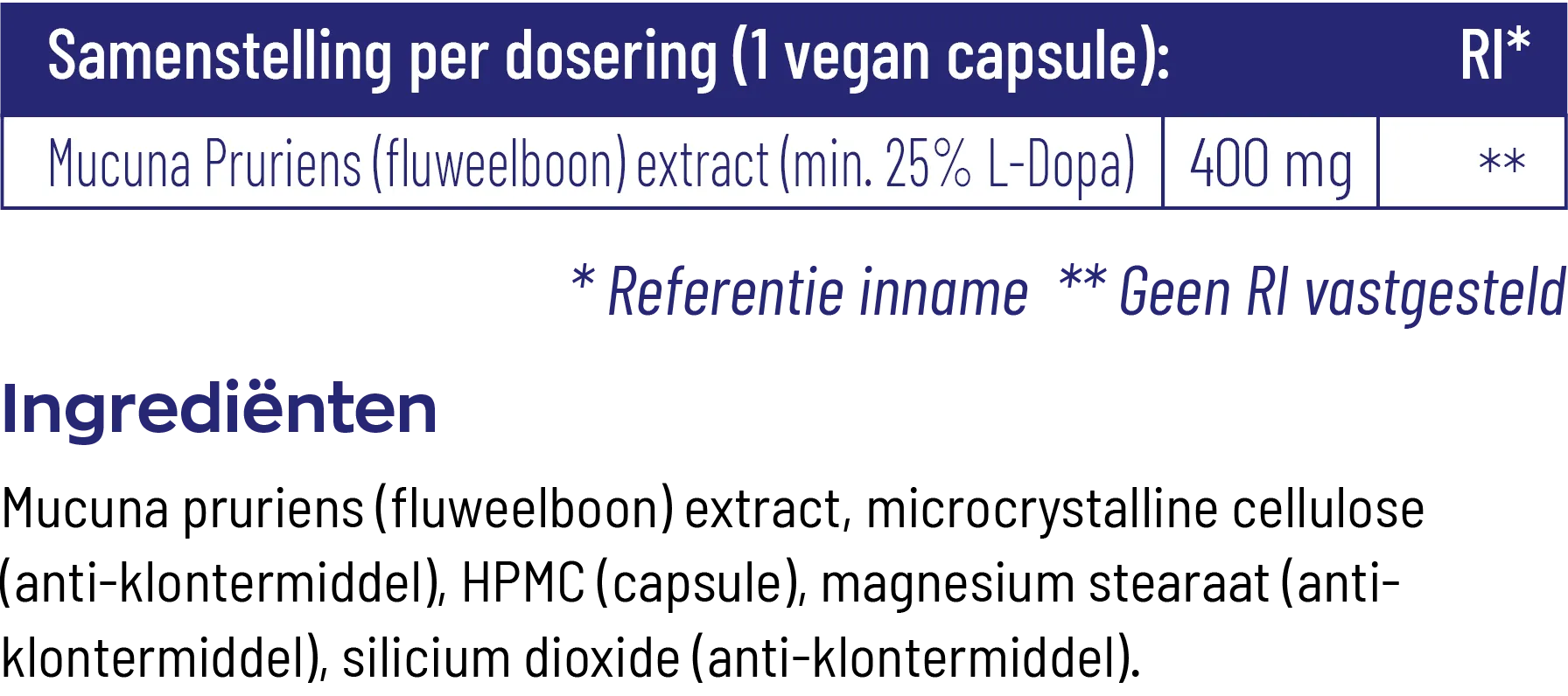 Vitakruid Mucuna Pruriens 400 mg Minimaal 25% L-Dopa (60 vega capsules) - image 3