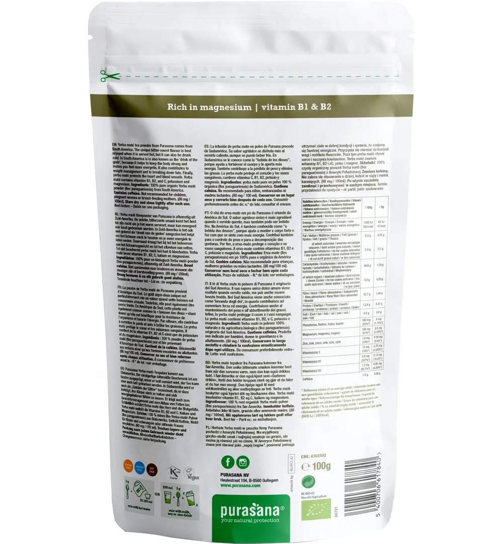 Purasana Yerba Mate Thee Poeder - Vegan Bio (100 gr)