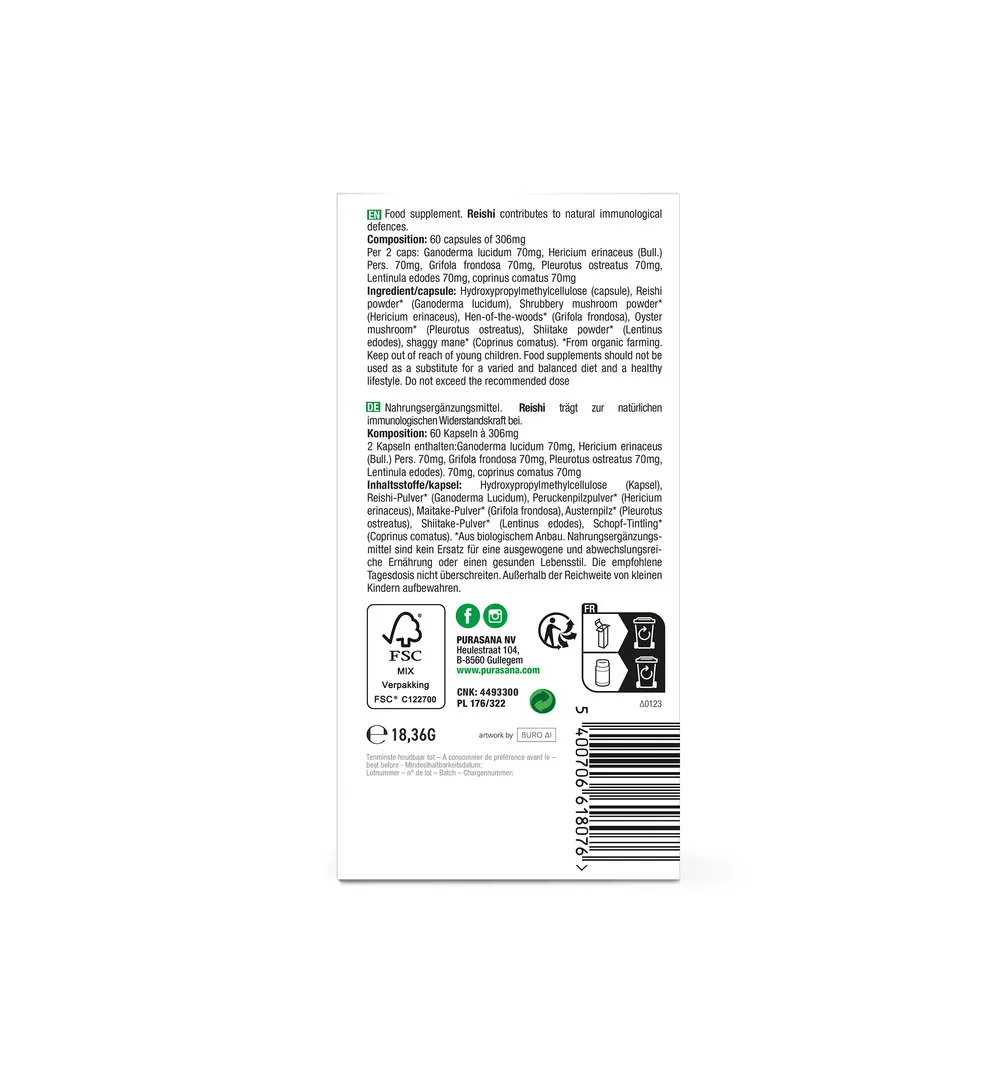 Purasana Funghi Mix Vegan Bio (60 vega capsules) - image 3