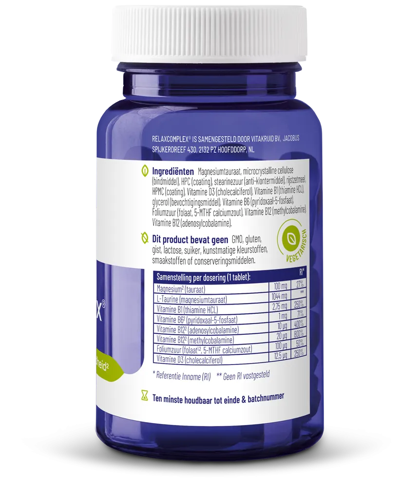Vitakruid Relaxcomplex Oa Magnesium Tauraat & Vitamine D3 (30 tabletten) - image 2