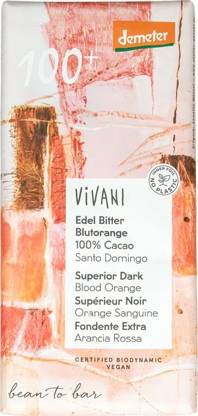 Vivani Chocolate-Bar Blutorange Dark 100% (90 gr)