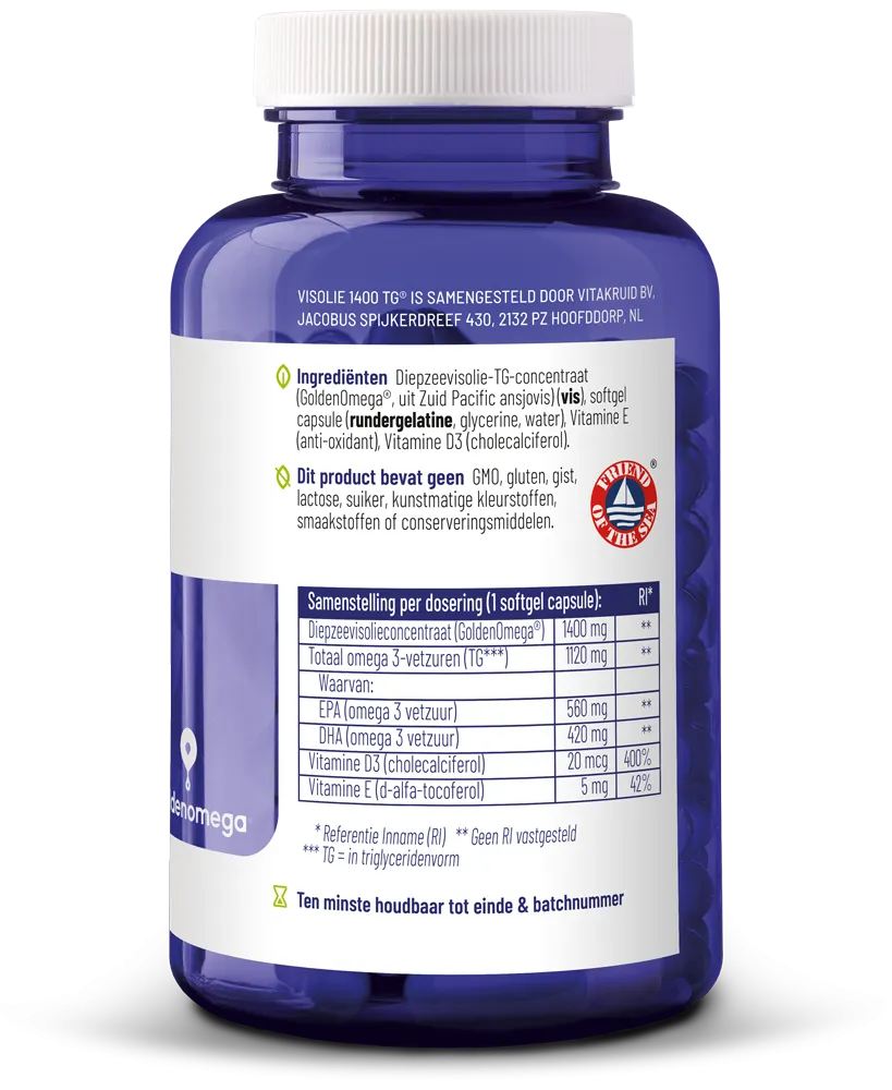 Vitakruid Visolie 1400 TG® Triglyceriden met D3 (90 Softgels) - image 3