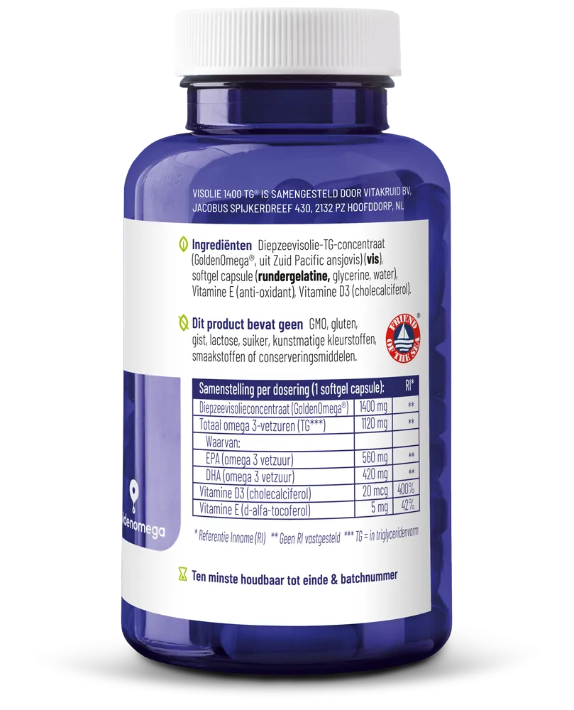 Vitakruid Visolie 1400 TG® Triglyceriden met D3 (60 softgels) - image 3