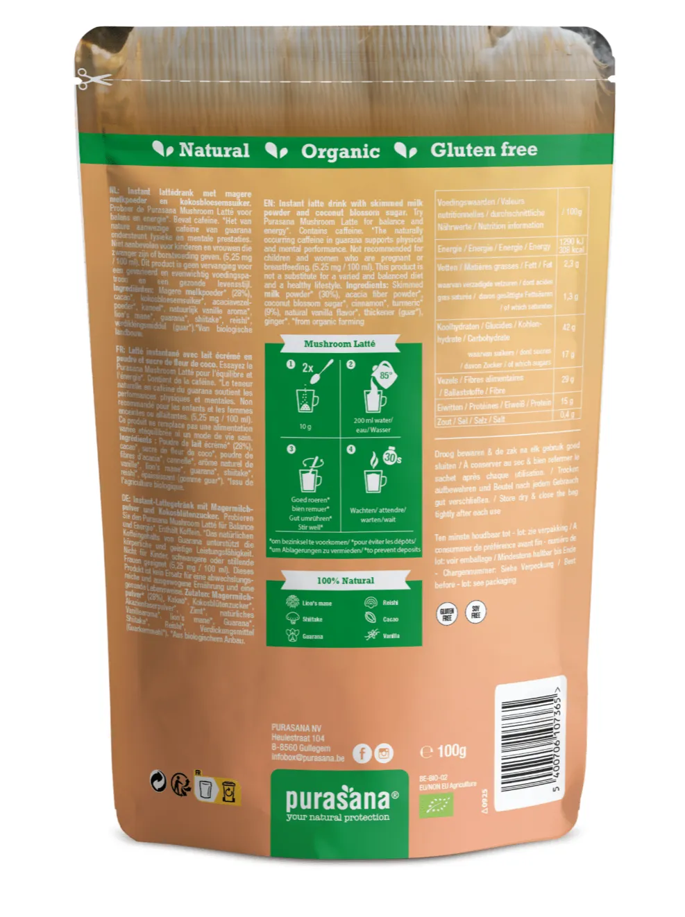 Purasana Mushroom Latté Poeder (100 gr) - image 5