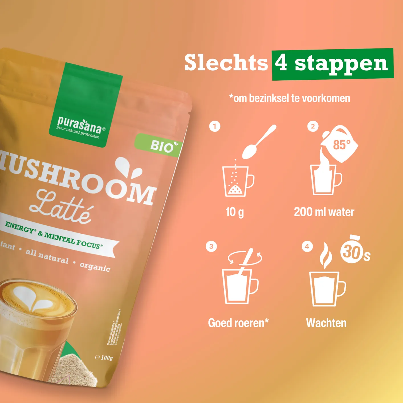 Purasana Mushroom Latté Poeder (100 gr) - image 2