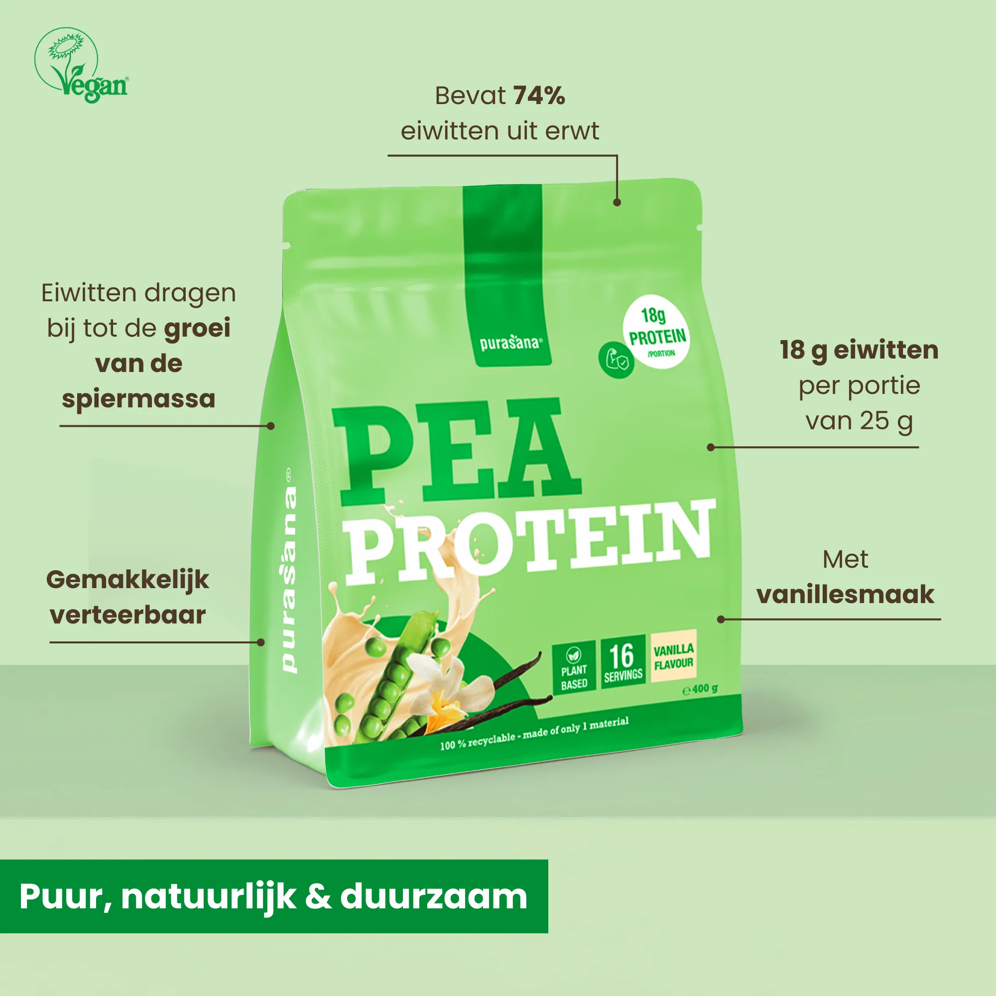 Purasana Plant Protein Erwt Vaniille (400 gr) - image 6
