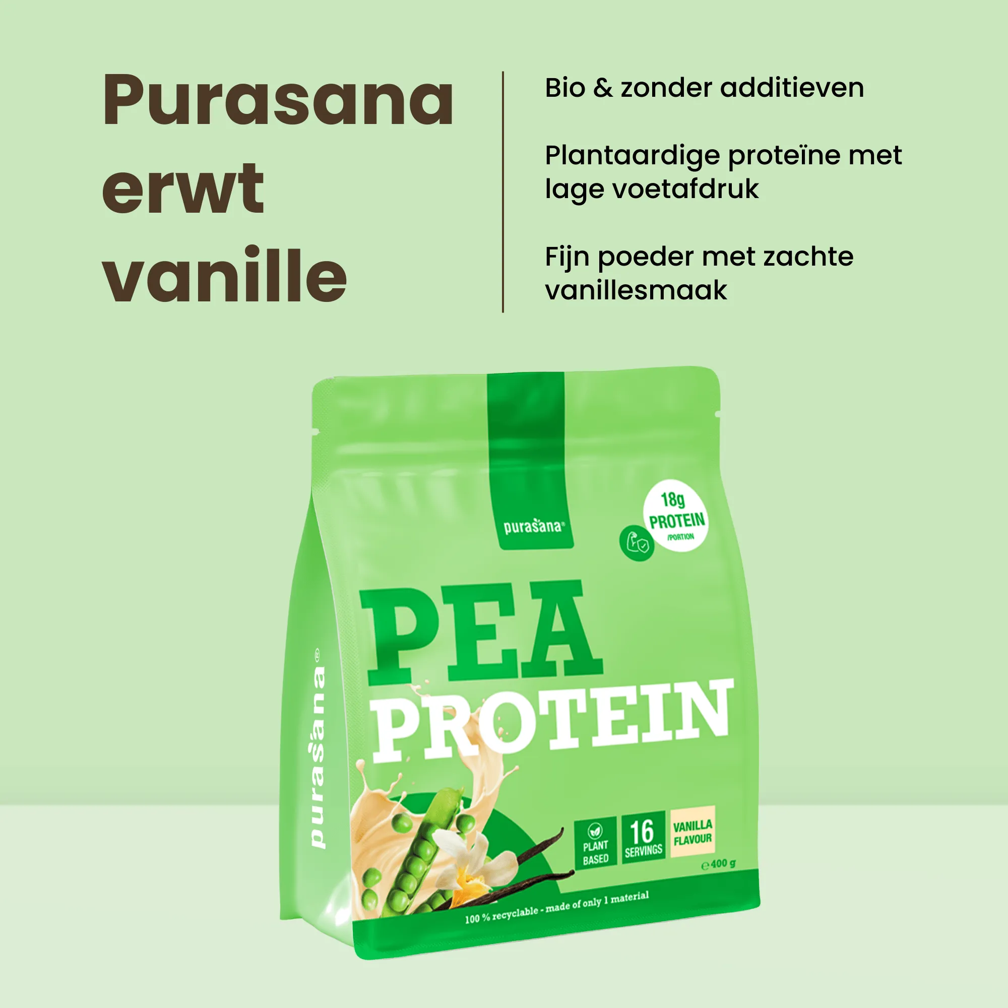 Purasana Plant Protein Erwt Vaniille (400 gr)