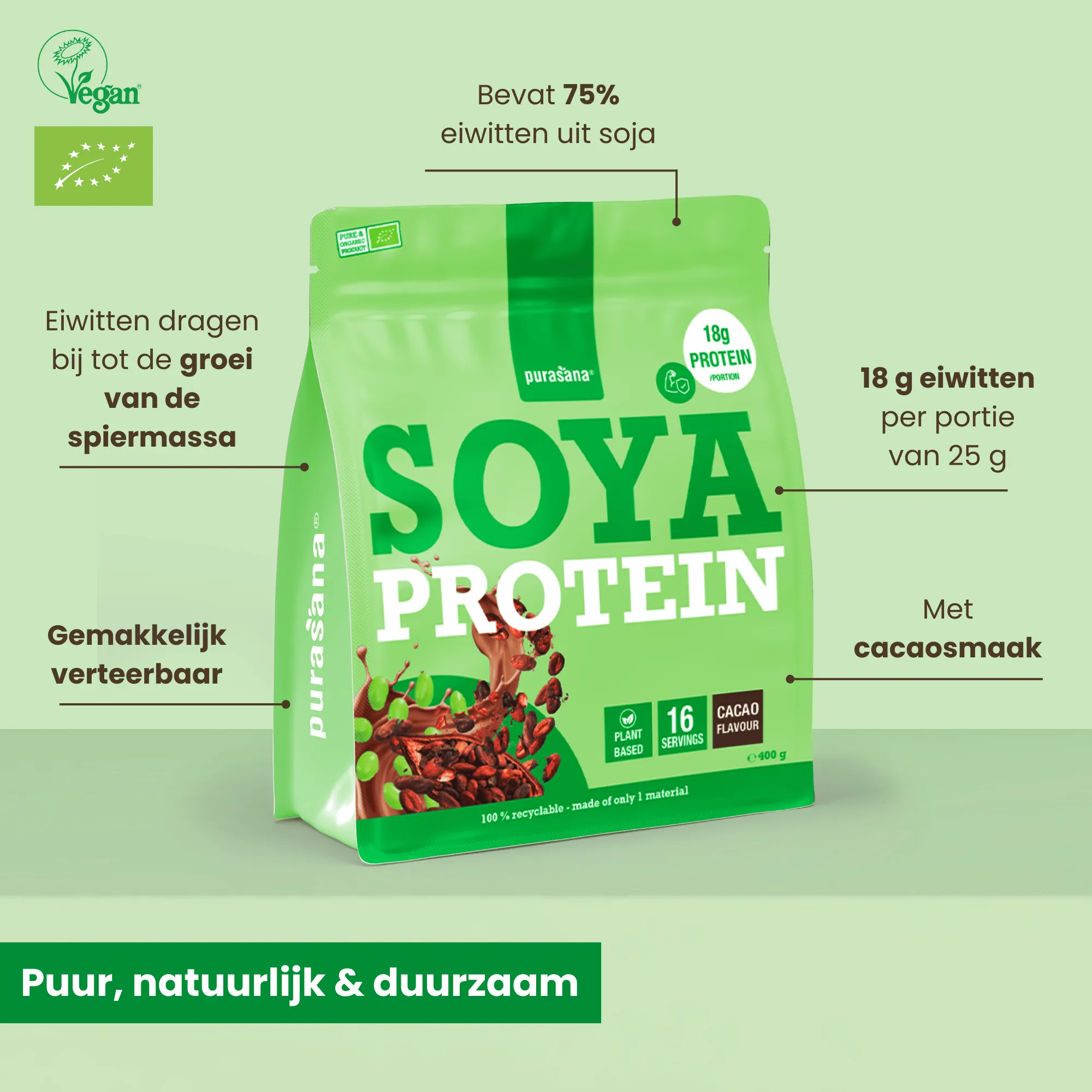 Purasana Plant Protein Soja Cacao Bio (400 gr) - image 6