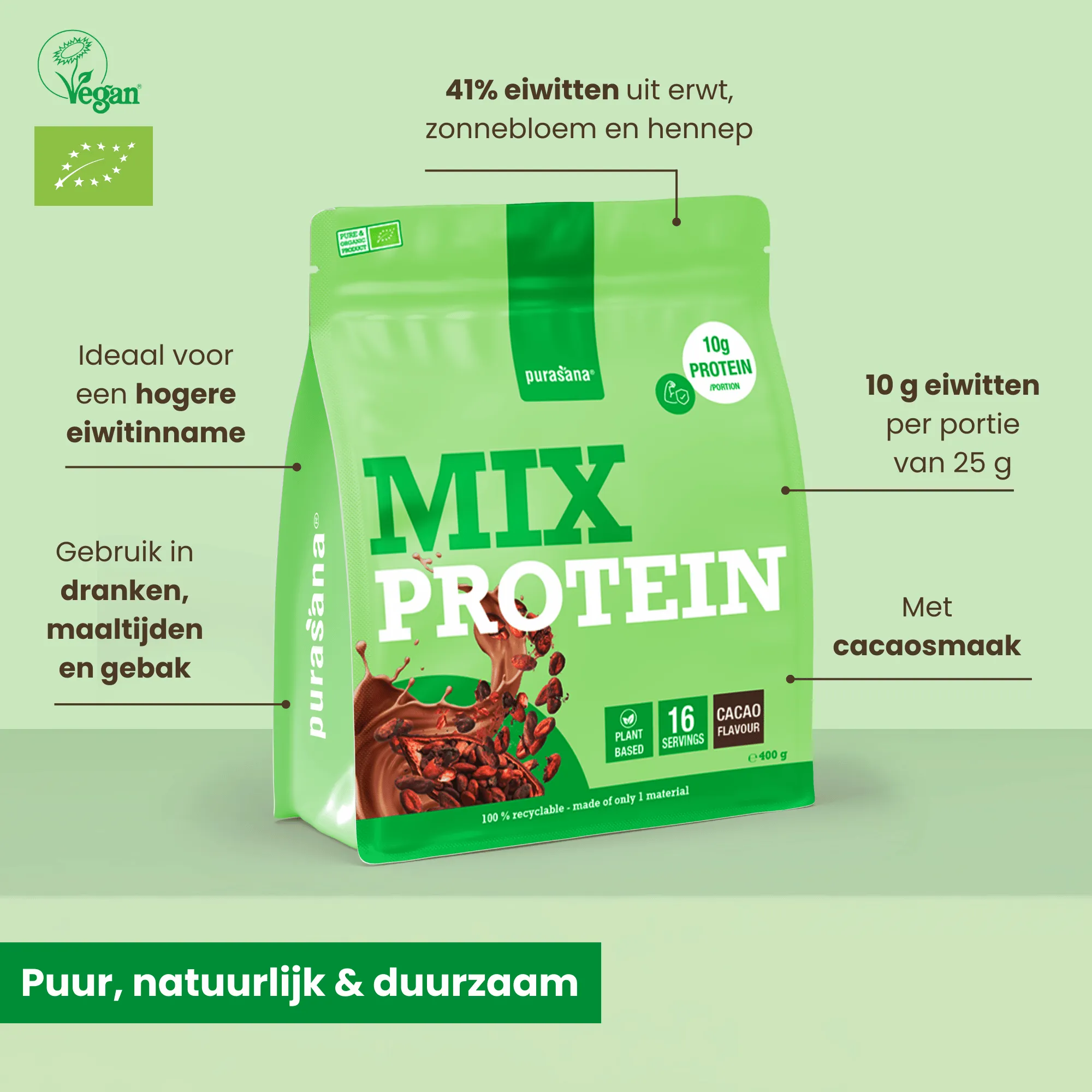 Purasana Plant Protein Mix Cacao Bio (400 gr) - image 6