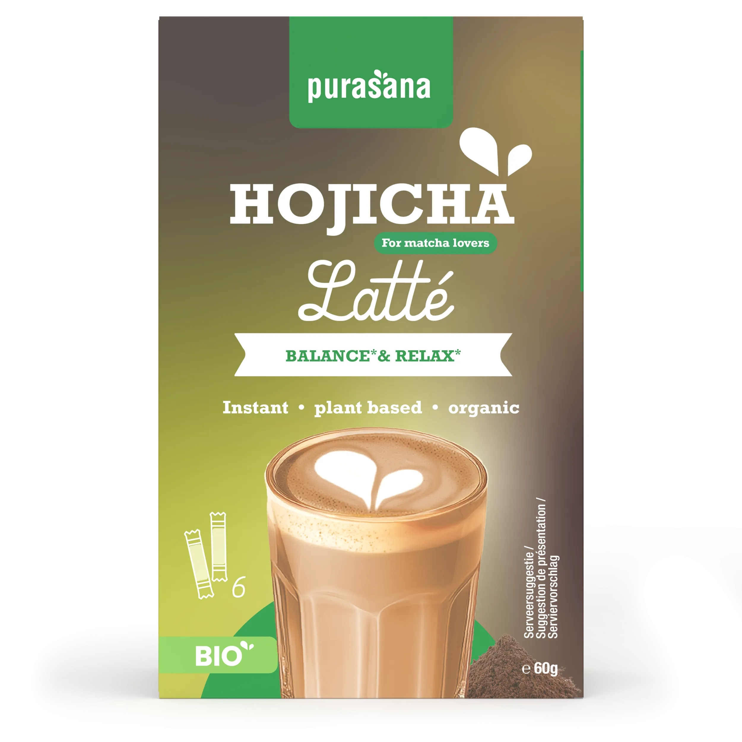 Purasana Instant Hojicha Latte 6x10g Bio (60 gr)