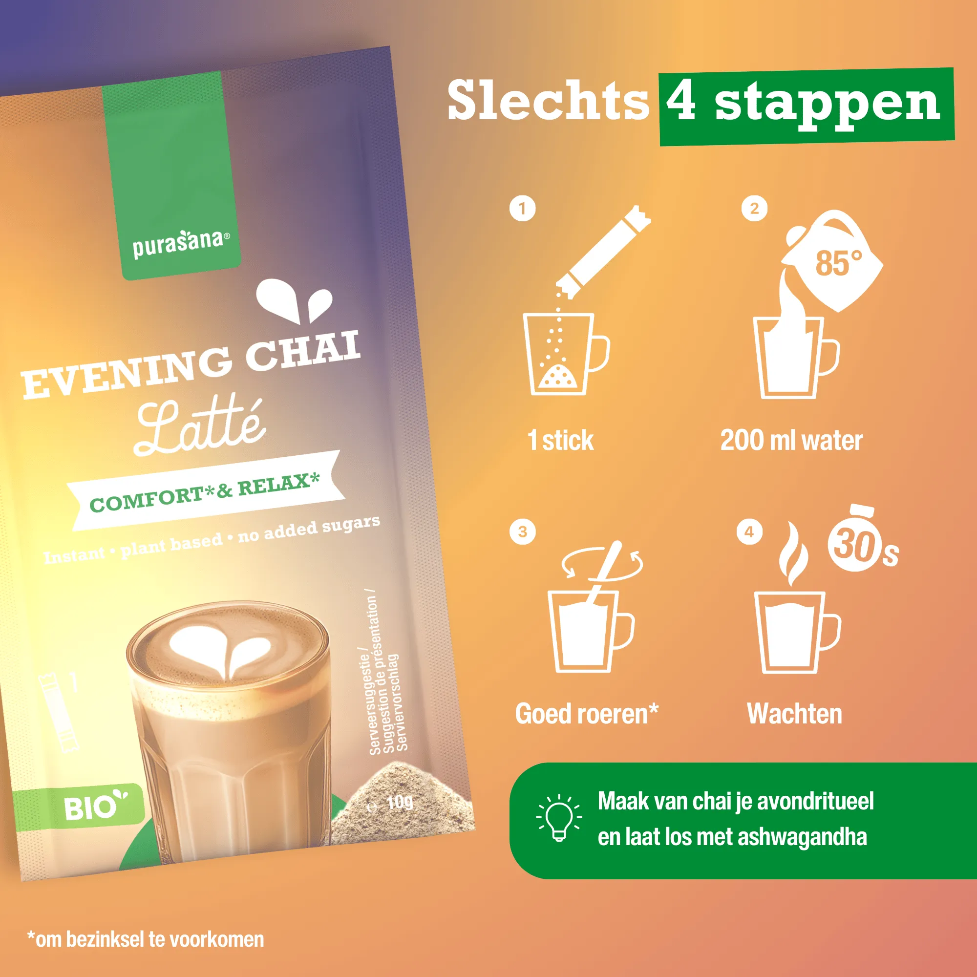 Purasana Instant Evening Chai Latte 6x10g Bio (60 gr) - image 2