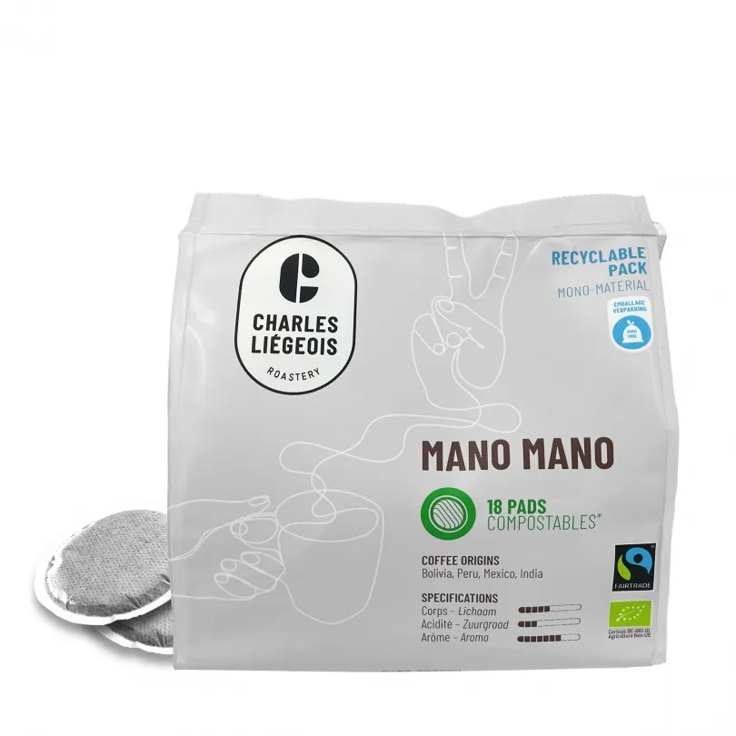 Charles Liégeois Koffiepads Mano Mano Bio (18 stuks)