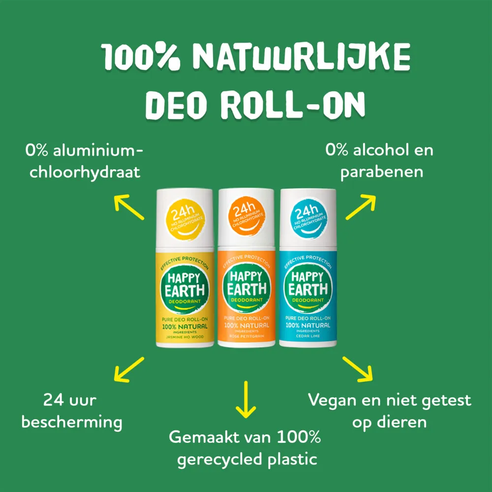 Happy Earth Pure deodorant roll-on cedar lime (75 ml) - image 4