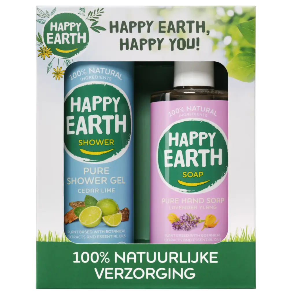 Happy Earth Giftset Cedar Lime Showergel & Lavender Ylang Handsoap (1 stuk)